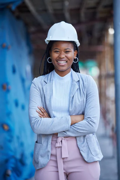 Its Always Breathtaking See Work Young Businesswoman Construction Site — Stockfoto