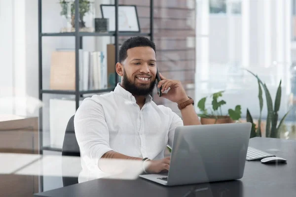 Have Done Send You Now Young Businessman Talking Cellphone While — Stock Photo, Image