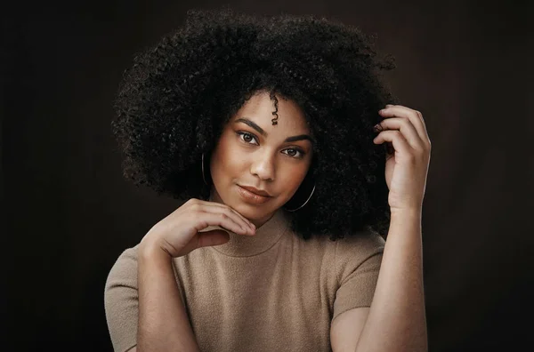 Different Unique Cropped Portrait Attractive Young Woman Posing Studio Dark — Fotografia de Stock