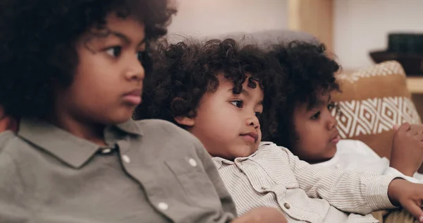 Movie Has Hooked Three Adorable Little Boys Watching Movies Together — Stock Photo, Image