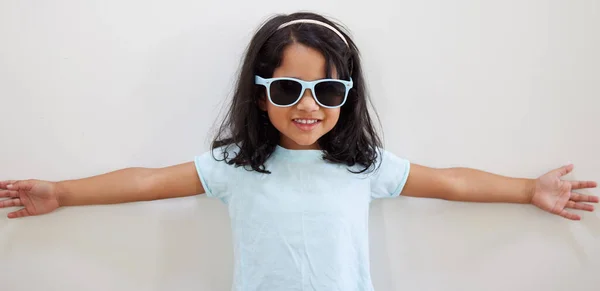 Just Little Cute Much Cute Adorable Little Girl Wearing Sunglasses — Stockfoto