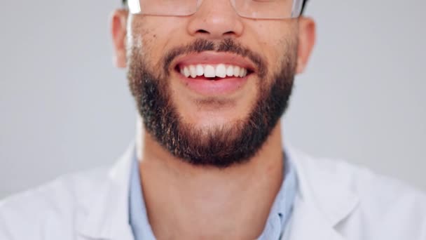Happy Confident Smiling Man Closeup Scientist His Teeth Mouth Young — Wideo stockowe