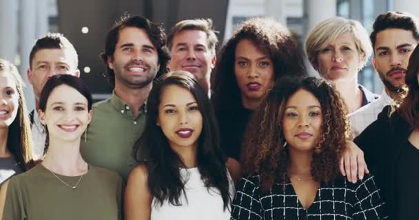 Group Face Portrait Happy Formal Corporate Business People Standing Proud — Stockvideo