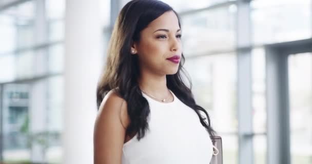 Confident Young Businesswoman Walking Modern Office Beautiful Successful Proud Woman — Stockvideo
