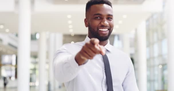 Happy Young Businessman Pointing You Modern Office Smiling Business Man — Wideo stockowe