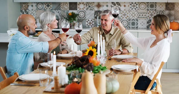 Friends You Special Everyday Year Two Happy Couples Sitting Lunch — Stock Photo, Image