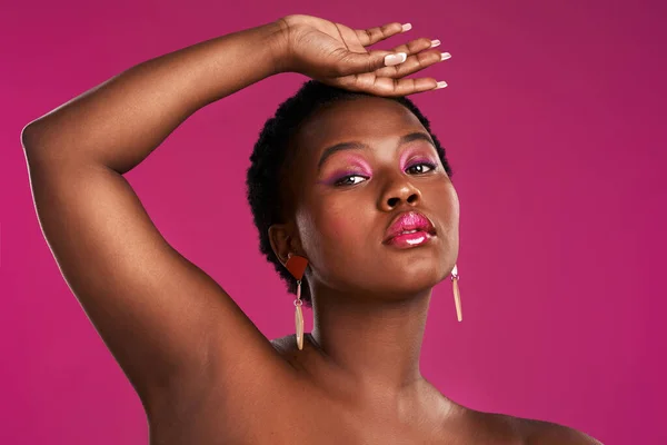 First Beauty Confidence Follow Studio Shot Beautiful Young Woman Posing — Stock Fotó