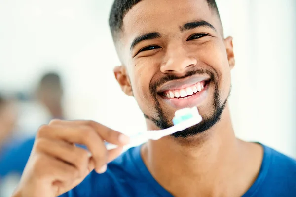 Brush Twice Day Keeps Dentist Away Young Man Preparing Brush — Zdjęcie stockowe