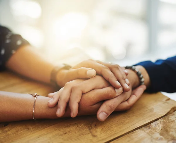 Holding Hands Showing Care Love Support Friends Couple Family People — Foto Stock