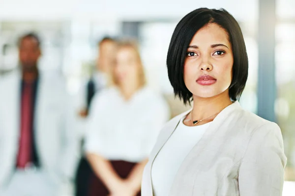 Serious Focused Confident Female Lawyer Looking Camera Standing Her Office — Photo