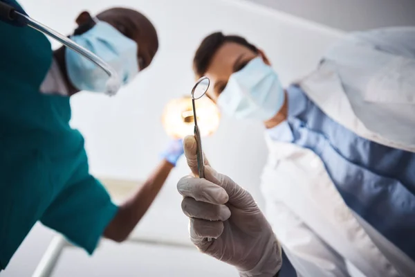 Here Comes Dental Squad Day Low Angle Shot Two Dentists — Stockfoto