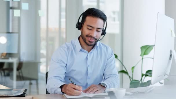 Businessman Video Conference Call Virtual Meeting Online Consultation Wearing Headset — Stock videók
