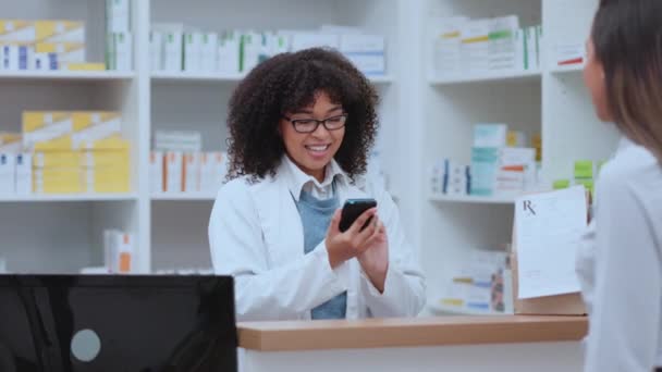 Female Healthcare Pharmacy Worker Using Digital Card Machine Make Payment — Wideo stockowe
