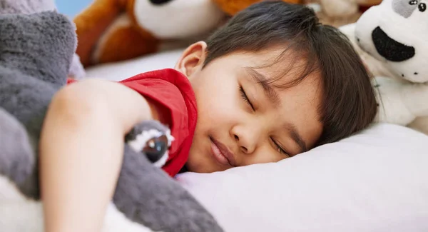 Recharging His Energy Afternoon Nap Adorable Little Boy Sleeping Bed — Fotografia de Stock