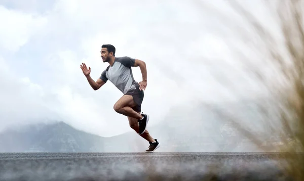 Champions Know How Push Sporty Young Man Running Outdoors — Stockfoto