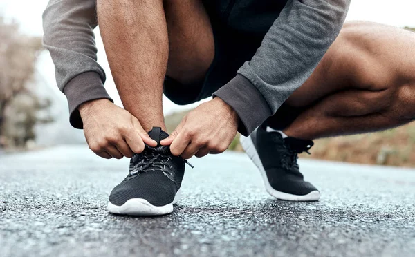 Good Running Shoes Goes Long Way Closeup Shot Unrecognisable Man — Stok fotoğraf