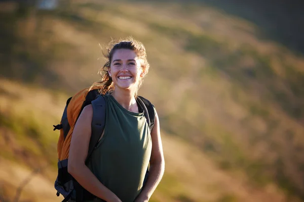 Wherever You All Your Heart Beautiful Young Woman Wearing Backpack — Stock Photo, Image