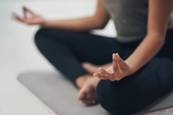 Stay Focused Good Unrecognisable Woman Meditating Lotus Position — Stock fotografie