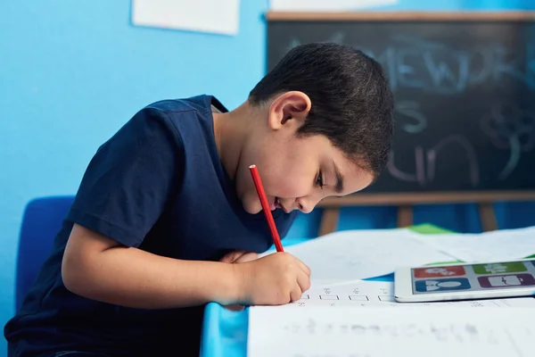 Smallest Task Can Teach Biggest Lesson Adorable Little Boy Completing — Stock fotografie