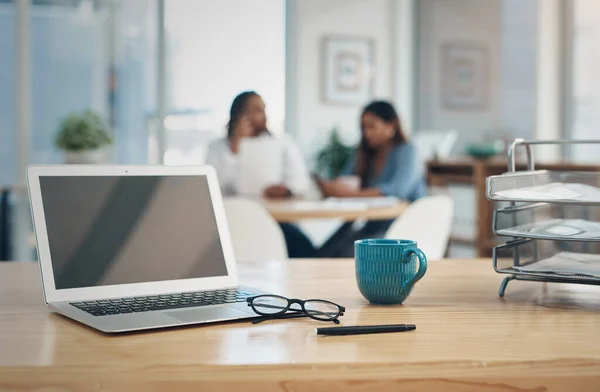 All Geared Productive Business Day Closeup Shot Laptop Other Items — Stockfoto