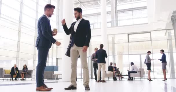 Happy Business People Friends Greeting Fist Bump Diverse Corporate Office — Stock Video