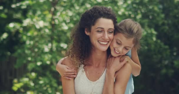 Happy Loving Mother Daughter Hugging Bonding Smiling Family Foster Parent — Video Stock