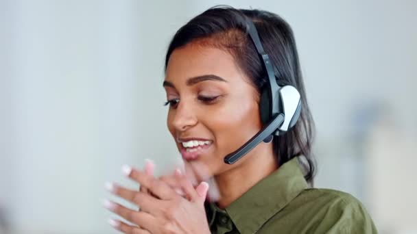 Happy Female Customer Service Agent Smiling While Working Call Centre — Stockvideo