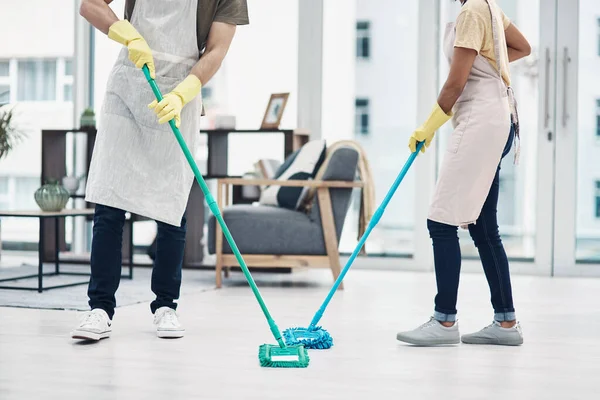 Double Disinfectant Power Unrecognisable Couple Mopping Floor Home — Stockfoto