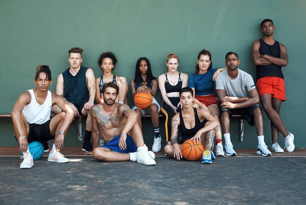 Teamwork Beauty Basketball Portrait Group Sporty Young People Taking Break — Stockfoto