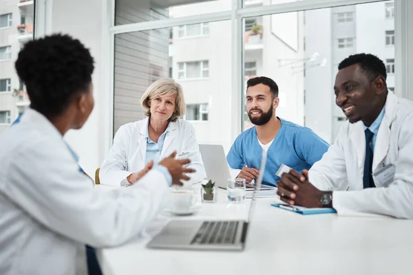 Each Have Expertise Share Group Medical Practitioners Having Meeting Hospital — Stock Photo, Image