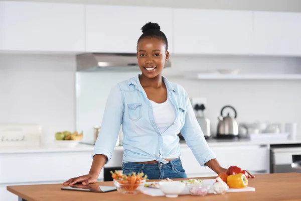 Cooking New Hobby Young Woman Preparing Meal Home — Stock Photo, Image