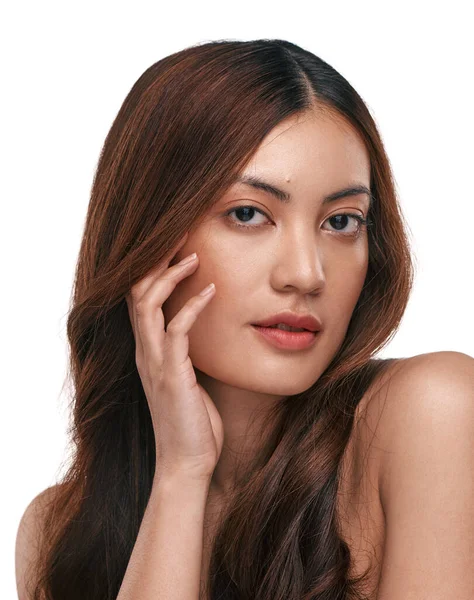 More Confidence Less Makeup Studio Shot Beautiful Young Woman Long — Foto Stock