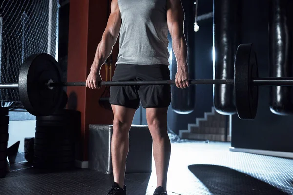 Heavier Harder Muscle Unrecognisable Man Lifting Barbell His Workout Gym — Stock Photo, Image