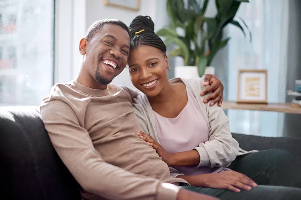 Its Simple Its Love Portrait Young Couple Relaxing Sofa Home —  Fotos de Stock