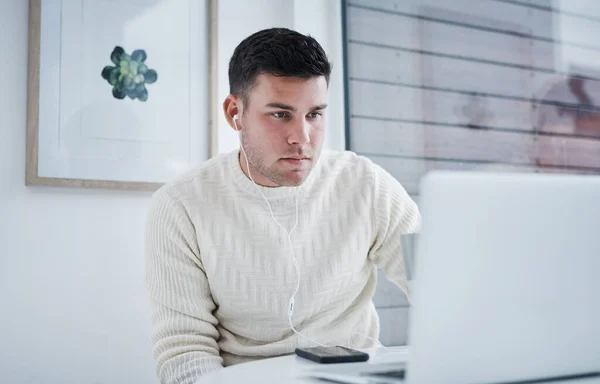 Special Kind Freelancer Focus Young Man Using Laptop While Working — Foto de Stock