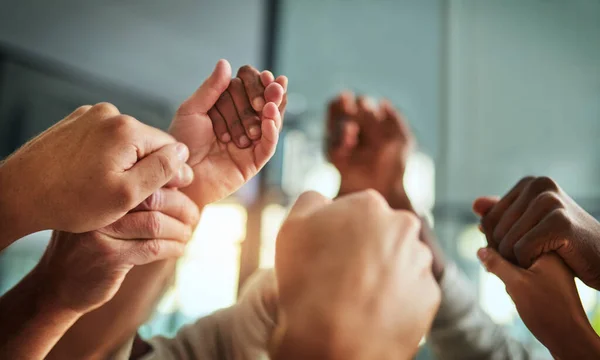 Diverse People Holding Hands Teamwork Success Support While Showing Solidarity — Foto Stock