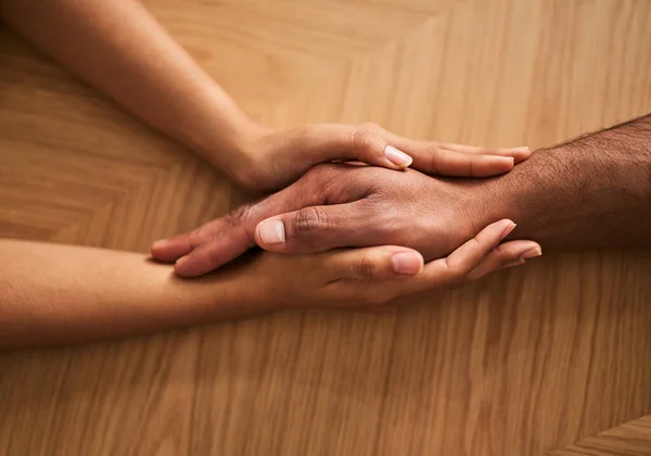 Holding Hands Love Support Showing Care Comfort Consoling Friend Two — Stock Photo, Image