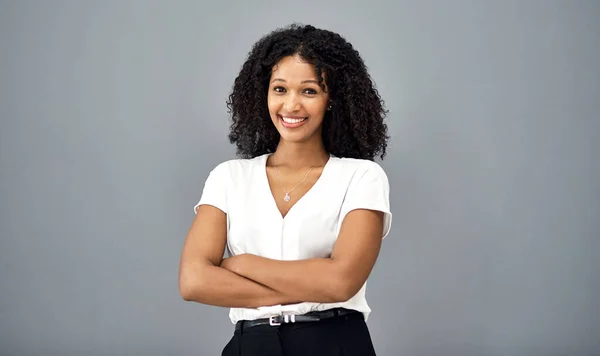 Confidence Keeps You Ahead Game Studio Shot Confident Young Businesswoman — Stockfoto