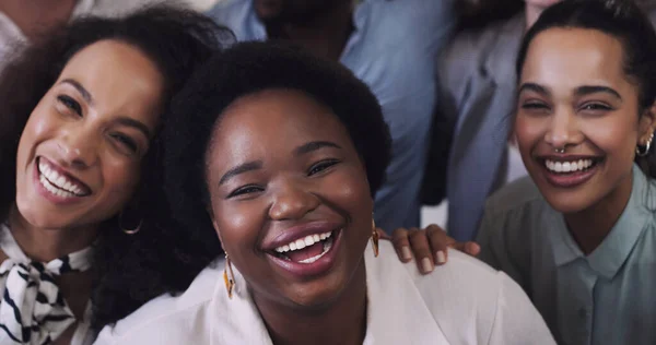 Succeed Must First Belong Portrait Group Happy Young Businesswomen Working — Stockfoto