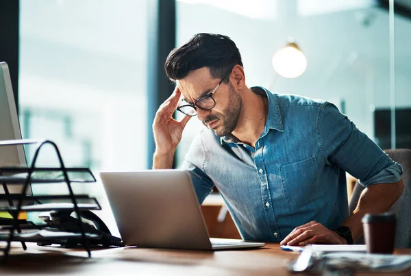 Businessman Suffering Headache Migraine Due Stress Caused Work Deadlines Professional — Fotografia de Stock