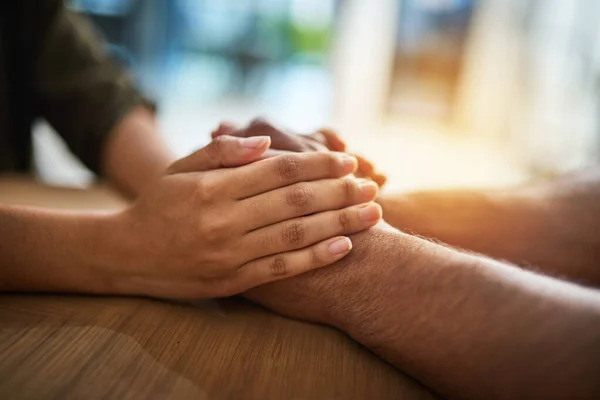 Nurse Psychologist Holding Hands Man Showing Support Care Love Grief — Stockfoto