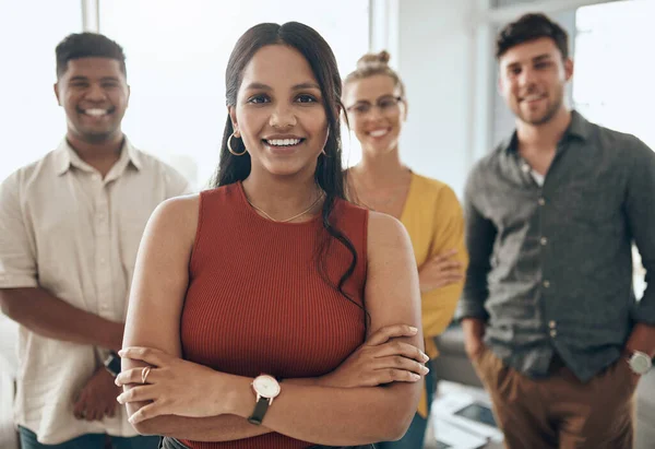 All Have Getter Mindset Portrait Young Businesswoman Standing Office Her — Stock fotografie