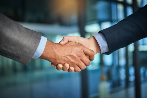 Handshake Showing Teamwork Collaboration Togetherness Business Colleagues Meeting Office Successful — Stok fotoğraf