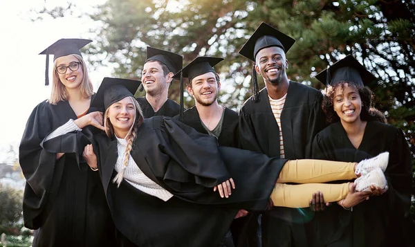 Were Ready Whatever Comes Next Portrait Group Students Holding One —  Fotos de Stock