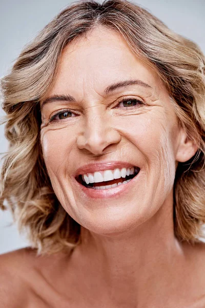 Your Happiness All Matters Beautiful Mature Woman Posing White Background — Foto Stock