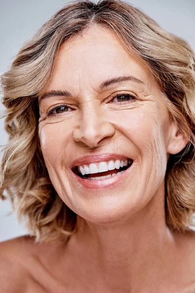 Your Happiness All Matters Beautiful Mature Woman Posing White Background — Fotografia de Stock