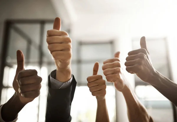 Teamwork Collaboration Thumbs Sign Diverse Businesspeople Approving Endorsing Positive Message — ストック写真