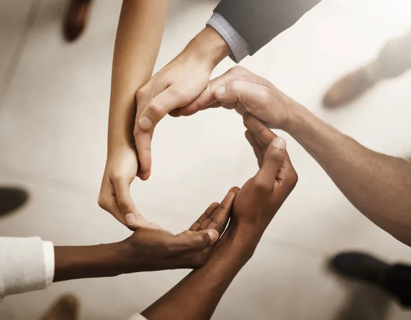 Group Businesspeople Joining Hands Solidarity Workplace Professional Business People Unity — Stock fotografie