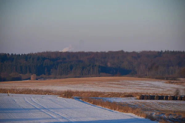 デンマークの田舎 青空が広がる晴れた日の冬の風景 — ストック写真