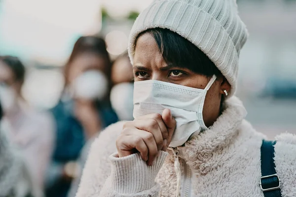 Covid Sick Wearing Mask Public Infection Free Health Wellness Tourist — Fotografia de Stock